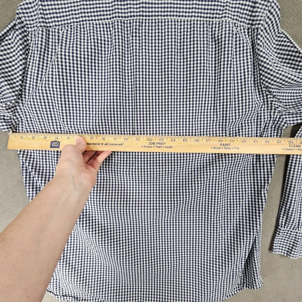 J Crew Men XLT Button Down Shirt Flex Oxford Blue‎ White Plaid 46x30 Long Sleeve